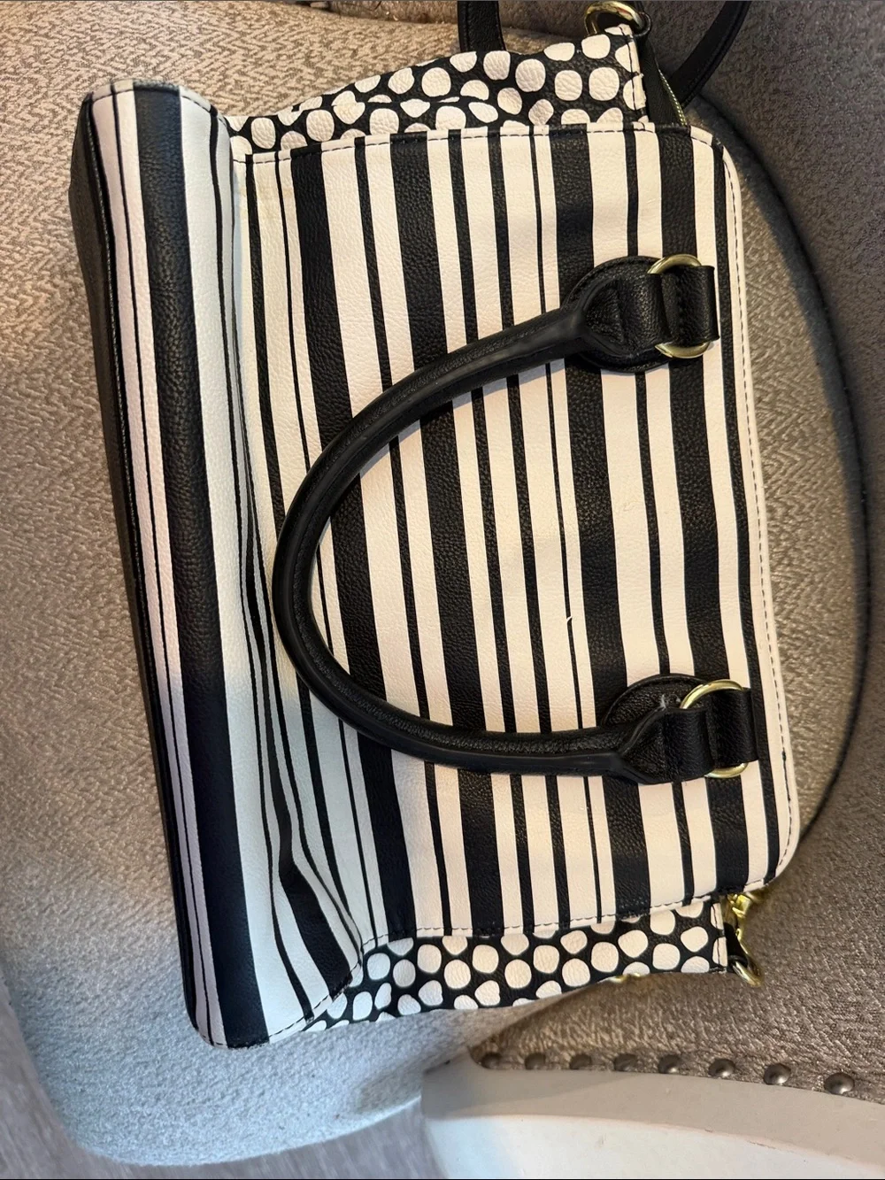 RARE Betsey Johnson Black & White Striped Purse with Pink Bow